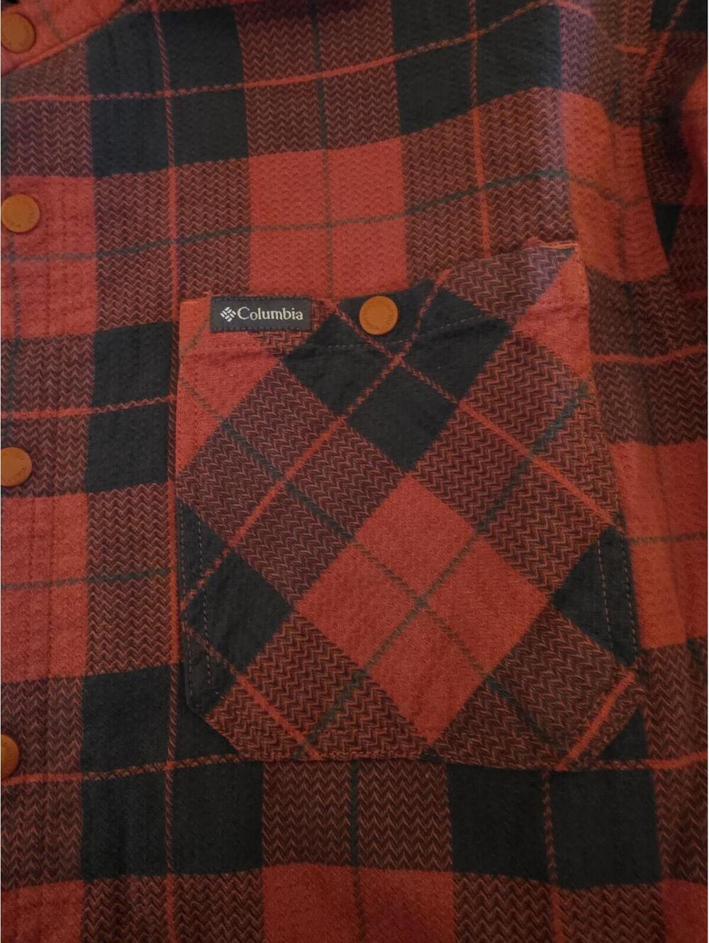 Columbia Mens XL Red Black Plaid Fleece Snap Shirt Jacket Outdoor Shacket - Picture 2 of 12